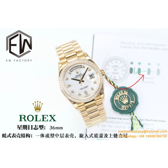 Rolex - DayDate 36mm Dia Pres YG/YG Wht MOP Diam EWF A3255 Mo