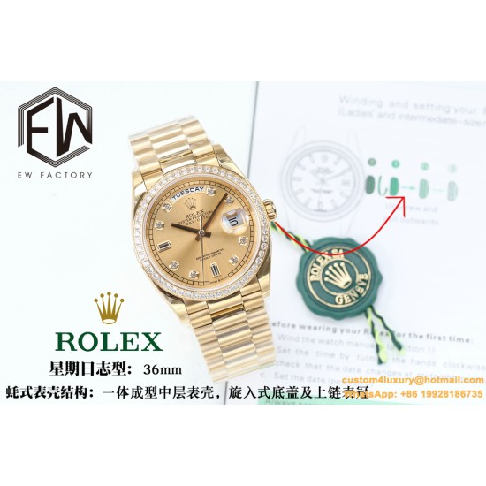 Rolex - DayDate 36mm Dia Pres YG/YG Gold Diam EWF A3255 Mod