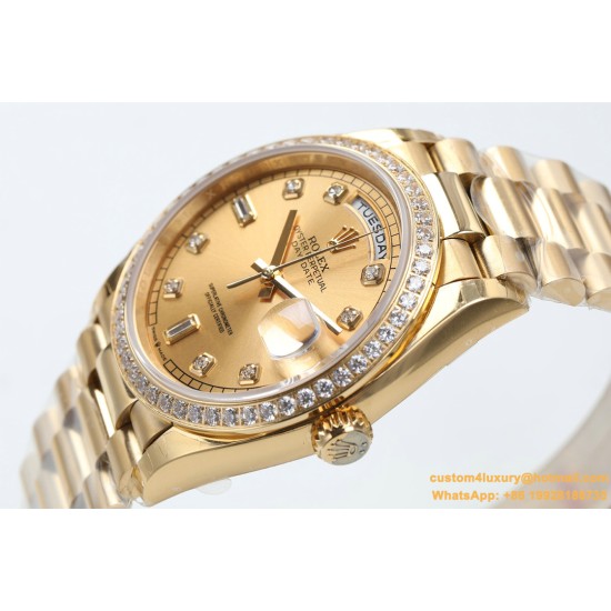 Rolex - DayDate 36mm Dia Pres YG/YG Gold Diam EWF A3255 Mod