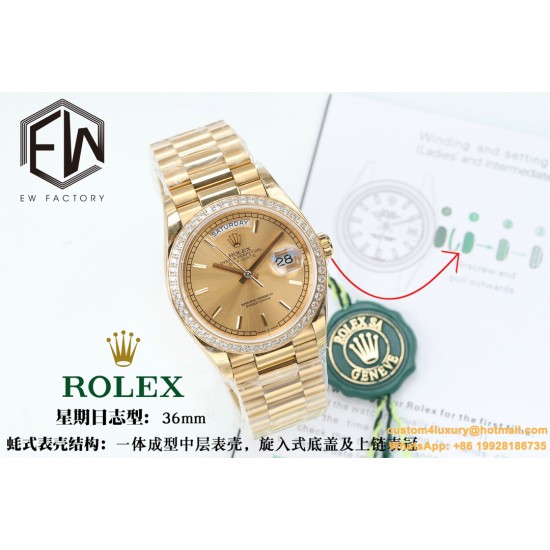 Rolex - DayDate 36mm Dia Pres YG/YG Gold Stk EWF A3255 Mod