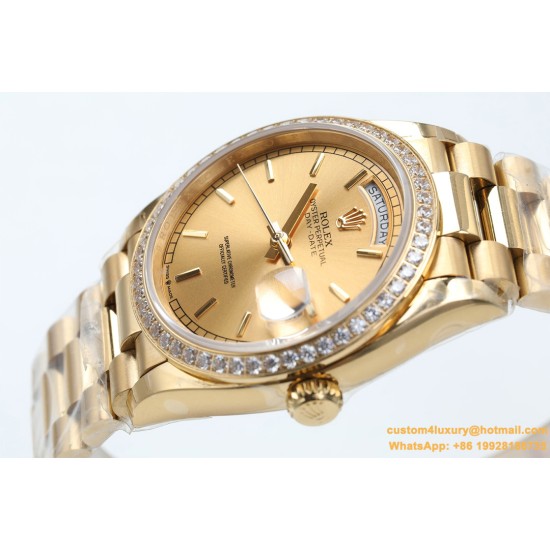 Rolex - DayDate 36mm Dia Pres YG/YG Gold Stk EWF A3255 Mod