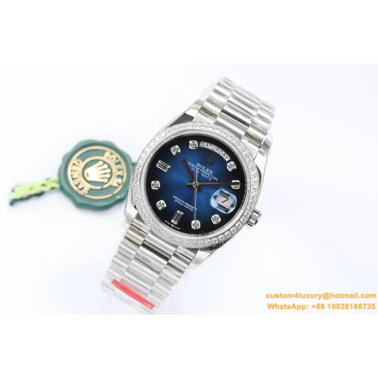 Rolex - DayDate 36mm Dia Pres SS/SS G-Blue Diam EWF A3255 Mod
