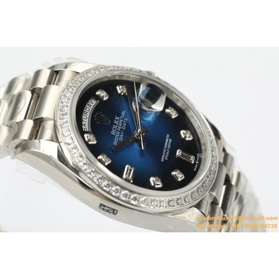 Rolex - DayDate 36mm Dia Pres SS/SS G-Blue Diam EWF A3255 Mod