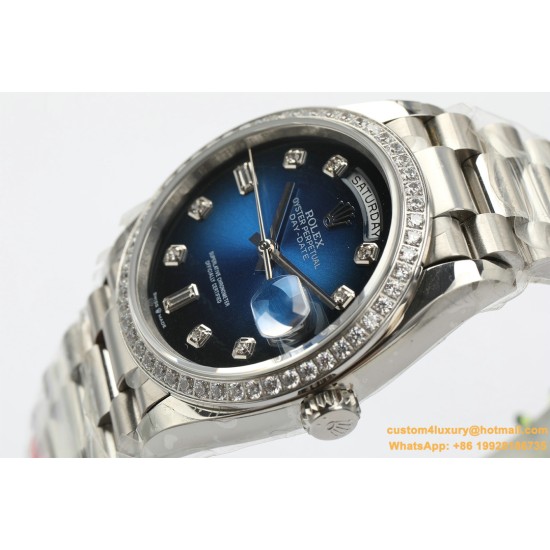 Rolex - DayDate 36mm Dia Pres SS/SS G-Blue Diam EWF A3255 Mod