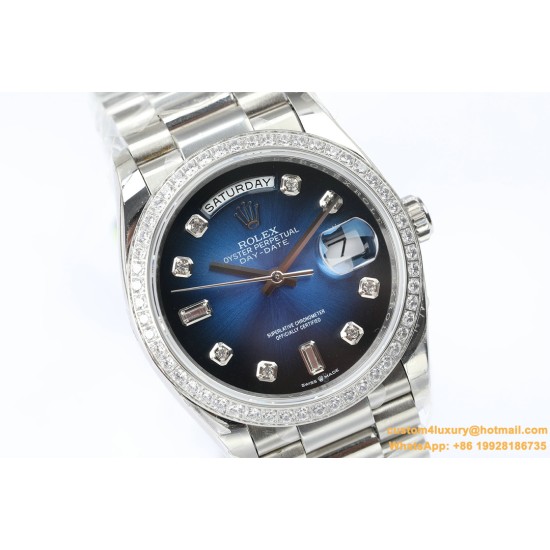 Rolex - DayDate 36mm Dia Pres SS/SS G-Blue Diam EWF A3255 Mod