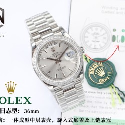 Rolex - DayDate 36mm Dia Pres SS/SS Silv Wht Stk EWF A3255 Mo