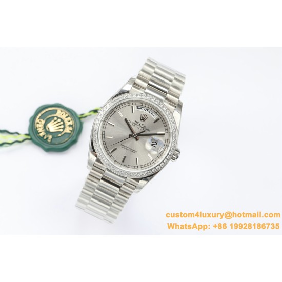 Rolex - DayDate 36mm Dia Pres SS/SS Silv Wht Stk EWF A3255 Mo