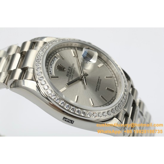 Rolex - DayDate 36mm Dia Pres SS/SS Silv Wht Stk EWF A3255 Mo