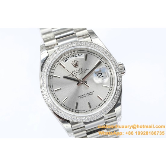 Rolex - DayDate 36mm Dia Pres SS/SS Silv Wht Stk EWF A3255 Mo