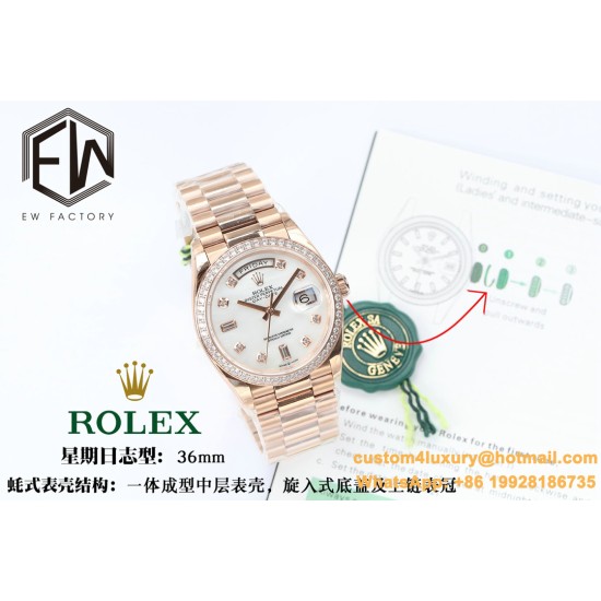 Rolex - DayDate 36mm Dia Pres RG/RG Wht MOP Diam EWF A3255 Mo