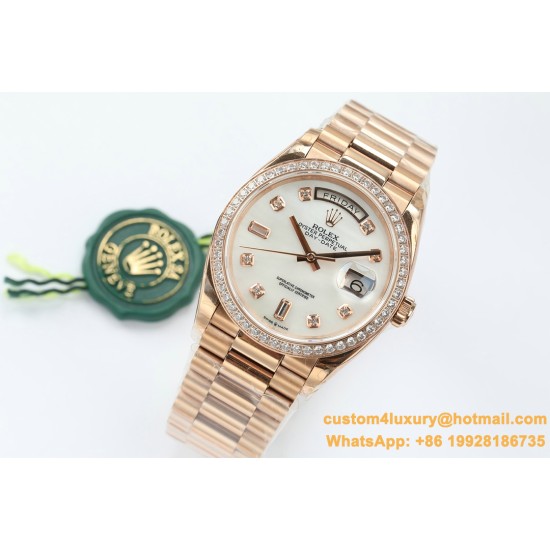 Rolex - DayDate 36mm Dia Pres RG/RG Wht MOP Diam EWF A3255 Mo