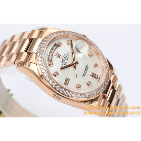 Rolex - DayDate 36mm Dia Pres RG/RG Wht MOP Diam EWF A3255 Mo