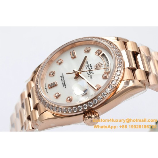 Rolex - DayDate 36mm Dia Pres RG/RG Wht MOP Diam EWF A3255 Mo