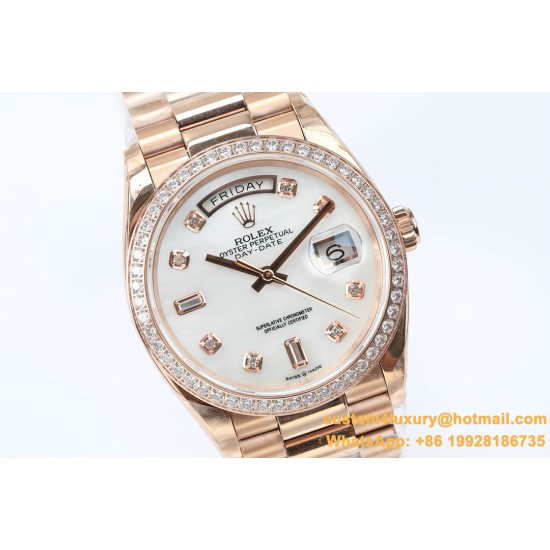 Rolex - DayDate 36mm Dia Pres RG/RG Wht MOP Diam EWF A3255 Mo