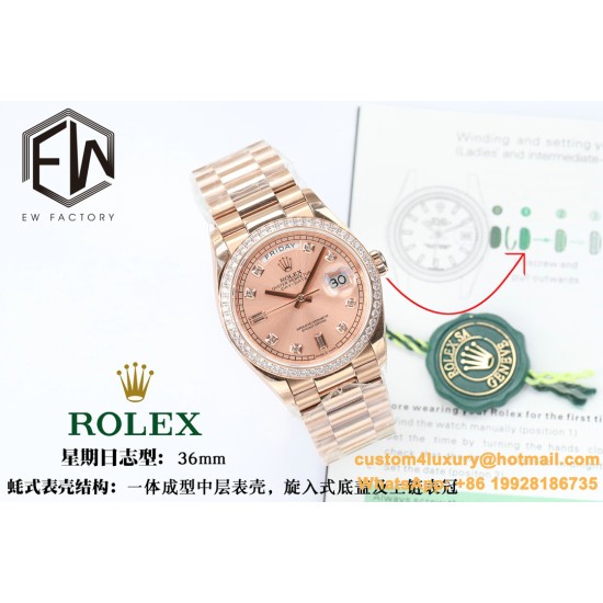 Rolex - DayDate 36mm Dia Pres RG/RG Gold Diam EWF A3255 Mod