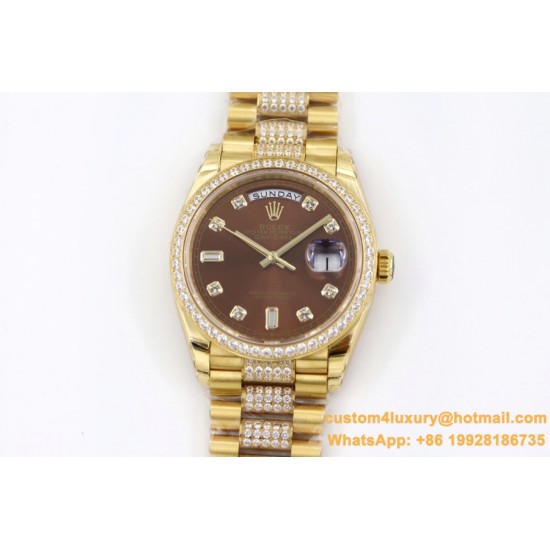 Rolex - DayDate 36mm Dia Pres YG/YG Brown Diam EWF A3255 Mod