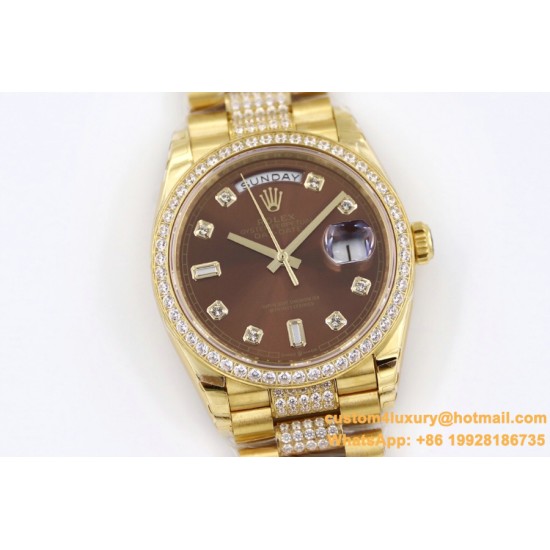 Rolex - DayDate 36mm Dia Pres YG/YG Brown Diam EWF A3255 Mod