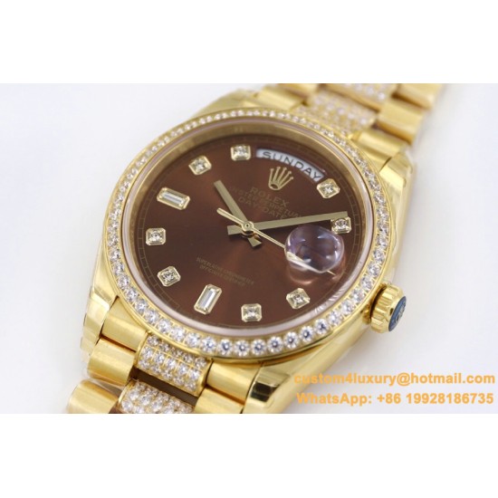 Rolex - DayDate 36mm Dia Pres YG/YG Brown Diam EWF A3255 Mod