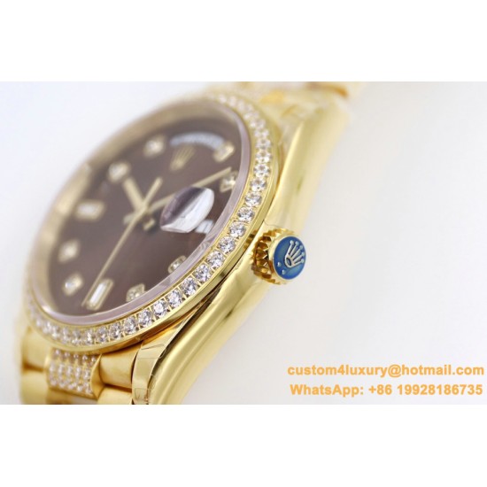 Rolex - DayDate 36mm Dia Pres YG/YG Brown Diam EWF A3255 Mod