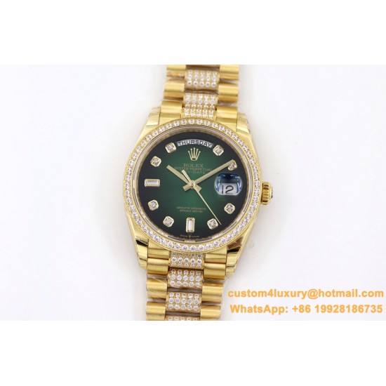 Rolex - DayDate 36mm Dia Pres YG/YG Green Diam EWF A3255 Mod