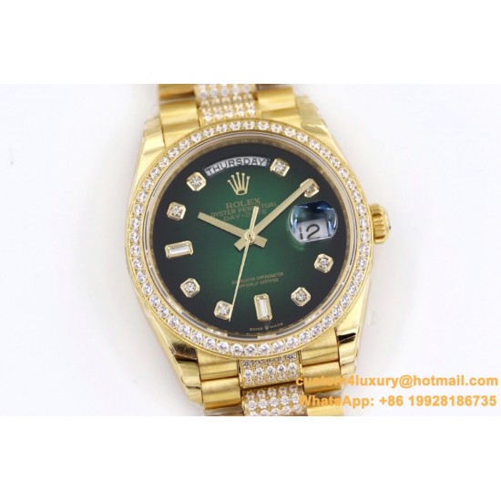 Rolex - DayDate 36mm Dia Pres YG/YG Green Diam EWF A3255 Mod