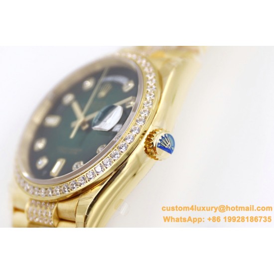 Rolex - DayDate 36mm Dia Pres YG/YG Green Diam EWF A3255 Mod