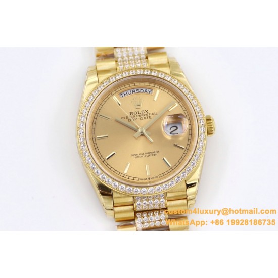 Rolex - DayDate 36mm Dia Pres YG/YG Gold Diam EWF A3255 Mod