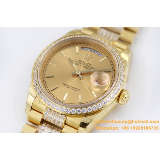 Rolex - DayDate 36mm Dia Pres YG/YG Gold Diam EWF A3255 Mod