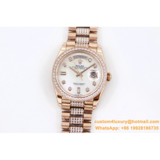 Rolex - DayDate 36mm Dia Pres RG/RG Wht MOP Diam EWF A3255 Mo
