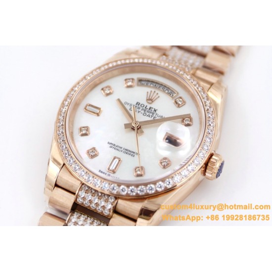 Rolex - DayDate 36mm Dia Pres RG/RG Wht MOP Diam EWF A3255 Mo