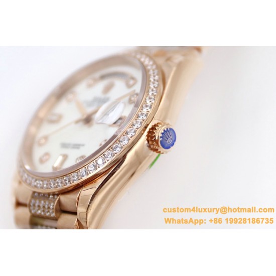 Rolex - DayDate 36mm Dia Pres RG/RG Wht MOP Diam EWF A3255 Mo
