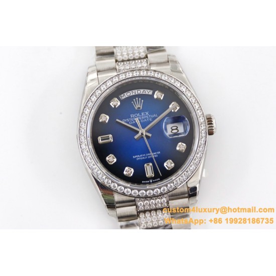 Rolex - DayDate 36mm Dia Pres SS/SS G-Blue Diam EWF A3255 Mod