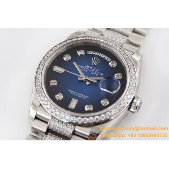 Rolex - DayDate 36mm Dia Pres SS/SS G-Blue Diam EWF A3255 Mod