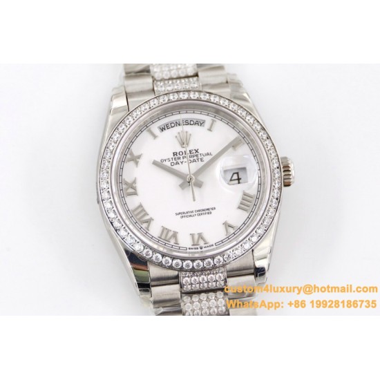 DayDate 128239 36mm SS/SS White/Rmn Diam EWF V3 VR3255(Gain Weight)