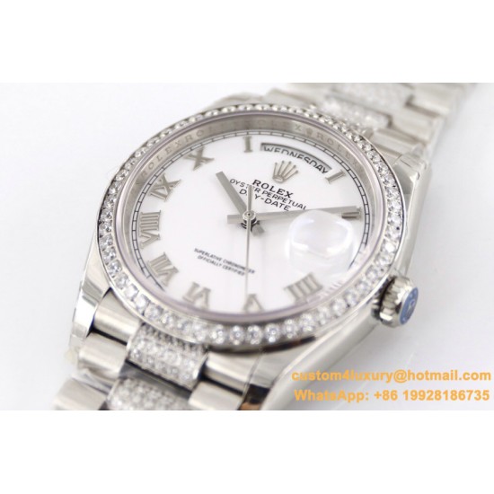 DayDate 128239 36mm SS/SS White/Rmn Diam EWF V3 VR3255(Gain Weight)