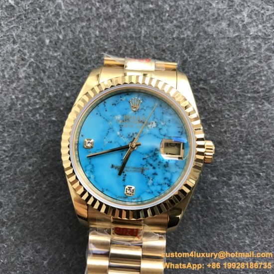 DayDate 36mm YG/YG Flt Pres Turquoise Dial RAF A2836