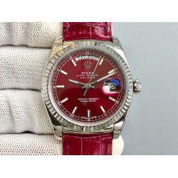 Rolex - DayDate 36mm Flt Pres SS/LE Red Dial Stk EWF A2836