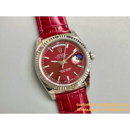 Rolex - DayDate 36mm Flt Pres SS/LE Red Dial Stk EWF A2836