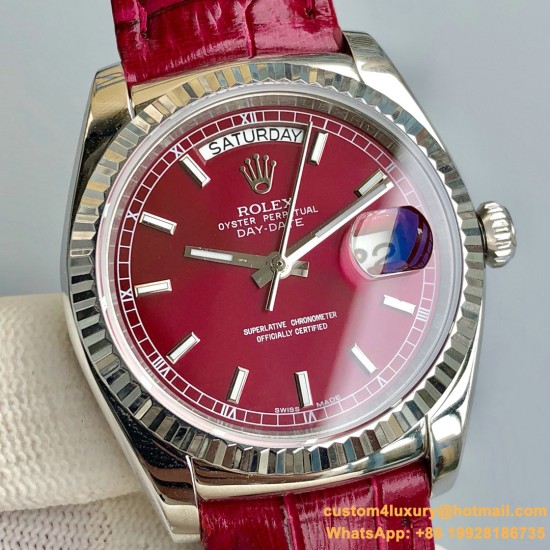 Rolex - DayDate 36mm Flt Pres SS/LE Red Dial Stk EWF A2836