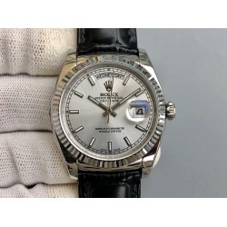 Rolex - DayDate 36mm Flt Pres SS/LE Silver Stk EWF A2836