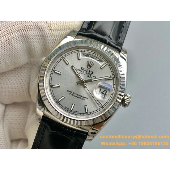 Rolex - DayDate 36mm Flt Pres SS/LE Silver Stk EWF A2836