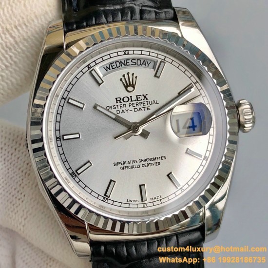 Rolex - DayDate 36mm Flt Pres SS/LE Silver Stk EWF A2836