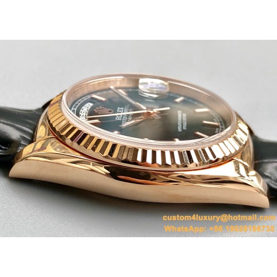 Rolex - DayDate 36mm Flt Pres RG/LE Black Stk EWF A2836