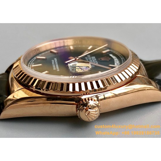 Rolex - DayDate 36mm Flt Pres RG/LE Black Stk EWF A2836