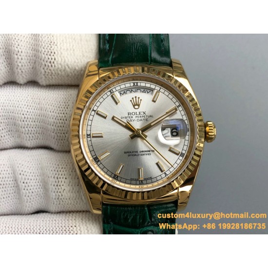 Rolex - DayDate 36mm Flt Pres YG/LE Silver Dial Stk EWF A2836