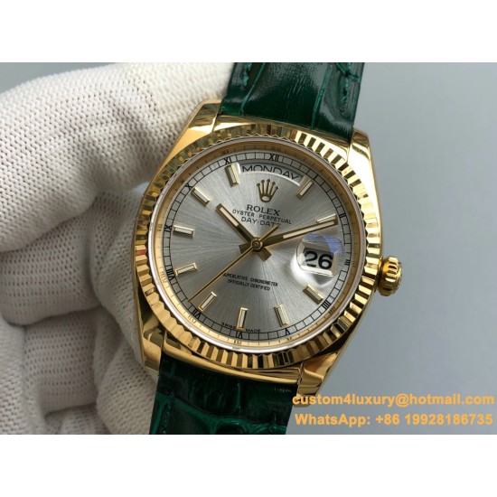 Rolex - DayDate 36mm Flt Pres YG/LE Silver Dial Stk EWF A2836