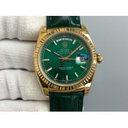 Rolex - DayDate 36mm Flt Pres YG/LE Green Dial Stk EWF A2836