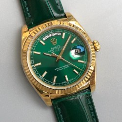 Rolex - DayDate 36mm Flt Pres YG/LE Green Dial Stk EWF A2836
