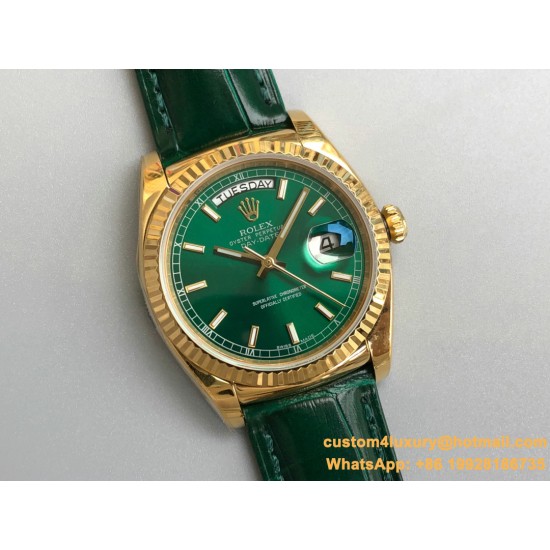 Rolex - DayDate 36mm Flt Pres YG/LE Green Dial Stk EWF A2836