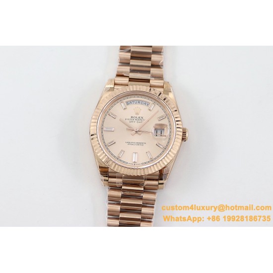 Rolex - DayDate 40mm Flt RG/RG Rose Gold Baug. Diam TWS A2836